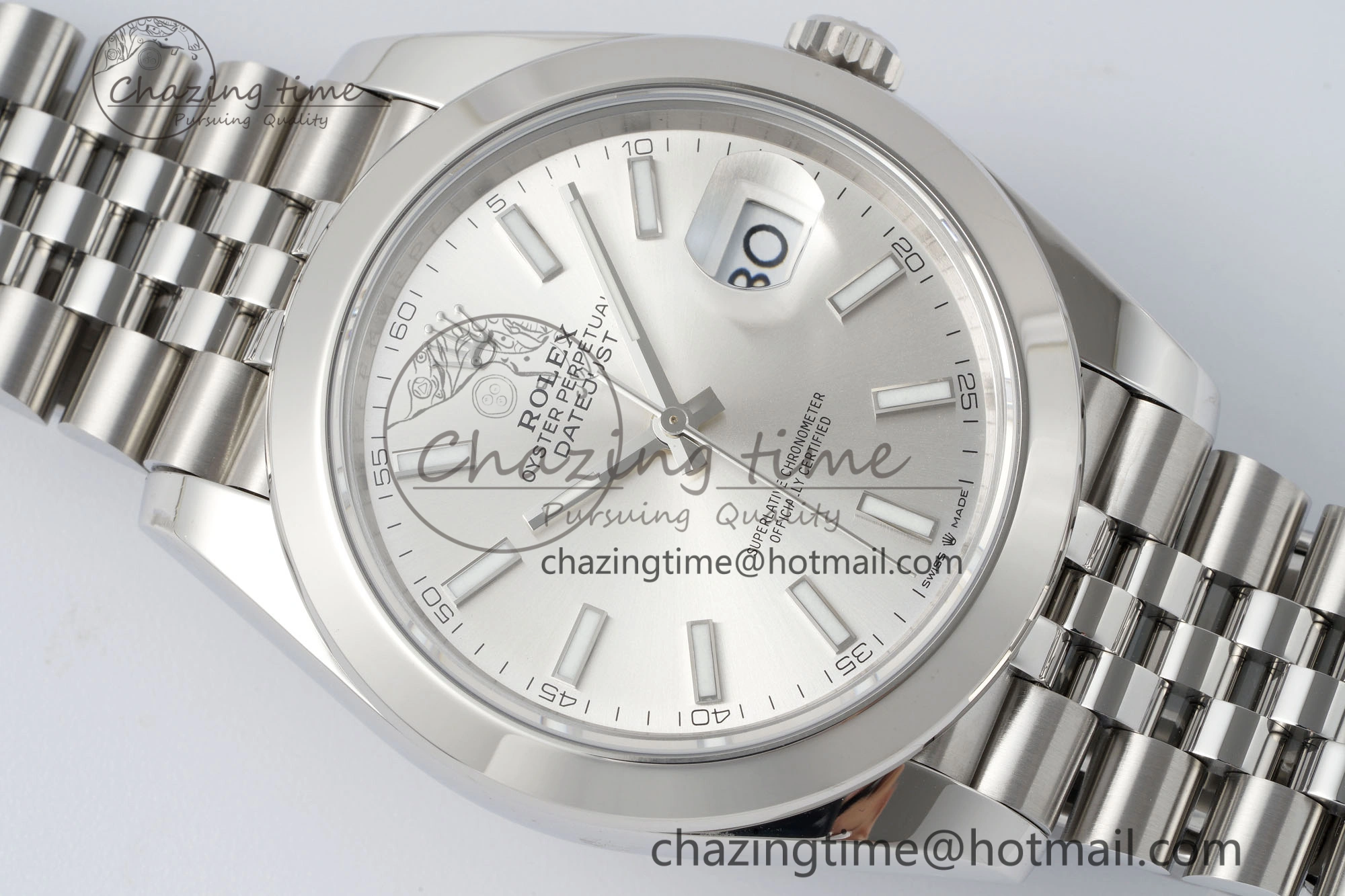 Sleek DateJust 41 SS Polished Bezel KING 1:1 Best Edition 904L Steel Silver Stick Dial on Jubilee Bracelet VR 2159