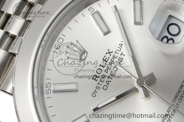 Sleek DateJust 41 SS Polished Bezel KING 1:1 Best Edition 904L Steel Silver Stick Dial on Jubilee Bracelet VR 2159
