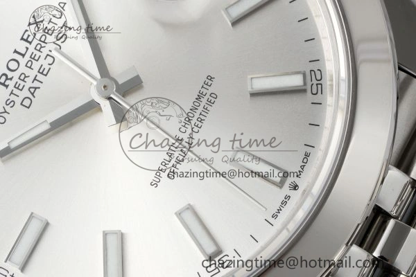 Sleek DateJust 41 SS Polished Bezel KING 1:1 Best Edition 904L Steel Silver Stick Dial on Jubilee Bracelet VR 2159