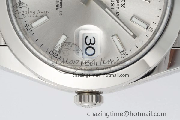 Sleek DateJust 41 SS Polished Bezel KING 1:1 Best Edition 904L Steel Silver Stick Dial on Jubilee Bracelet VR 2159