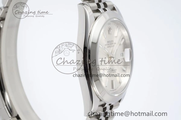 Sleek DateJust 41 SS Polished Bezel KING 1:1 Best Edition 904L Steel Silver Stick Dial on Jubilee Bracelet VR 2159