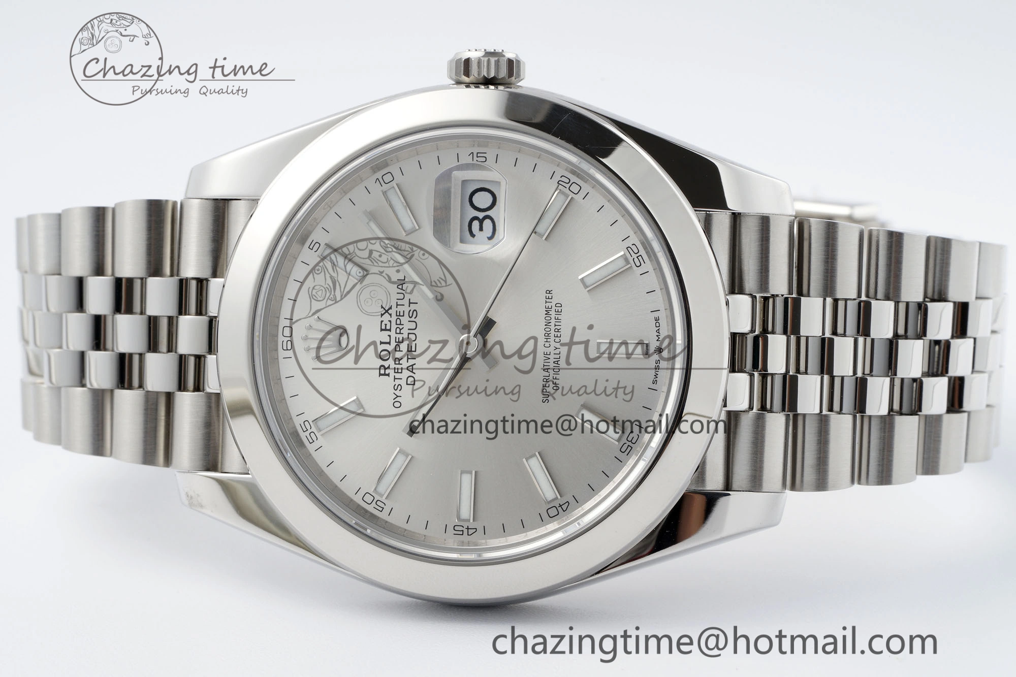 Sleek DateJust 41 SS Polished Bezel KING 1:1 Best Edition 904L Steel Silver Stick Dial on Jubilee Bracelet VR 2159