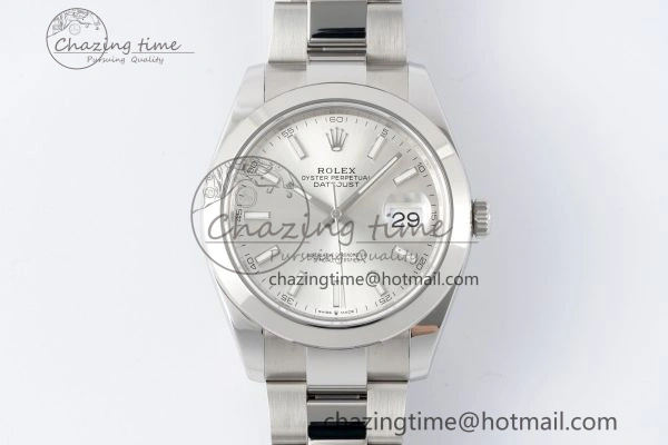 Sporty DateJust 41 SS Polished Bezel KING 1:1 Best Edition 904L Steel Silver Stick Dial on Oyster Bracelet VR 2167