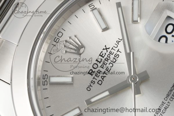 Sporty DateJust 41 SS Polished Bezel KING 1:1 Best Edition 904L Steel Silver Stick Dial on Oyster Bracelet VR 2167