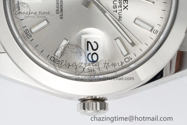 Sporty DateJust 41 SS Polished Bezel KING 1:1 Best Edition 904L Steel Silver Stick Dial on Oyster Bracelet VR 2167