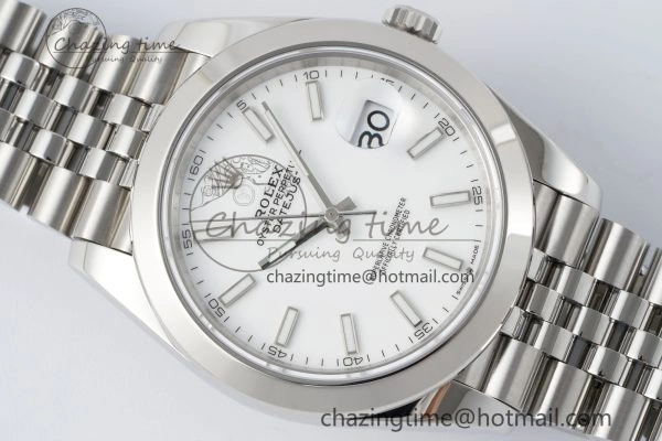 DateJust 41 SS Polished Bezel KING 1:1 Best Edition 904L Steel White Stick Dial on Jubilee Bracelet VR FreshLook 2160