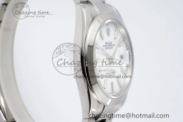 DateJust 41 SS Polished Bezel KING 1:1 Best Edition 904L Steel White Stick Dial on Oyster Bracelet VR Affordable 2164