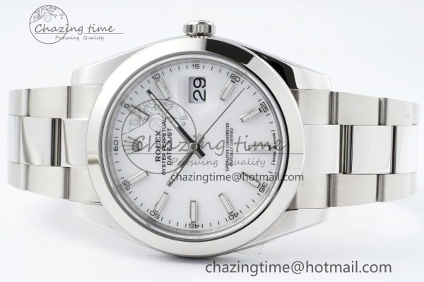 DateJust 41 SS Polished Bezel KING 1:1 Best Edition 904L Steel White Stick Dial on Oyster Bracelet VR Affordable 2164