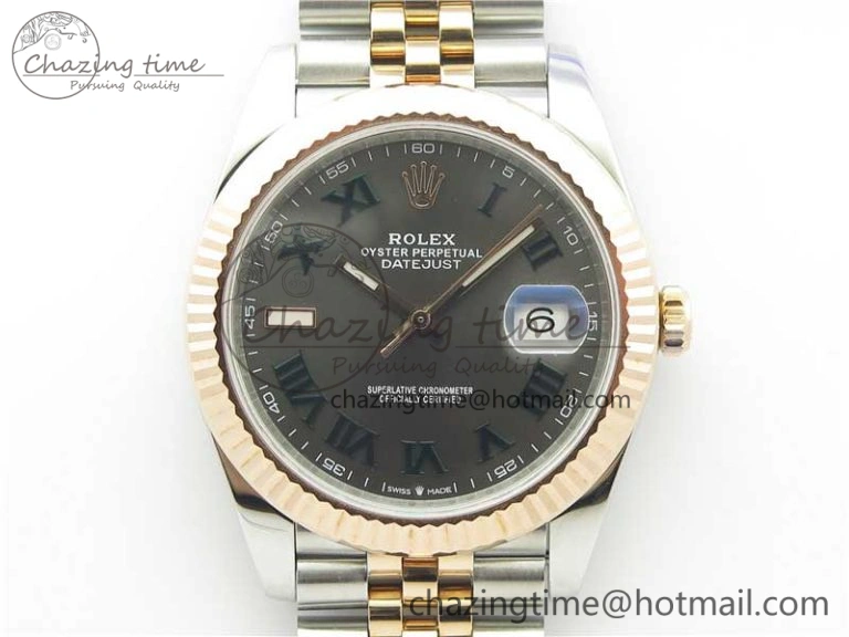 FashionForward DateJust 41 SS RG 126333 Fluted Bezel DJF Best Edition 904L Steel Gray Dial Green Roman Markers on Jubilee Bracelet A 3193