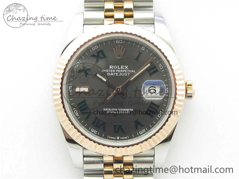 DateJust 41 SS RG 126333 Fluted Bezel DJF Best Edition 904L Steel Gray Dial Green Roman Markers on Jubilee Bracelet A Stylish 10556