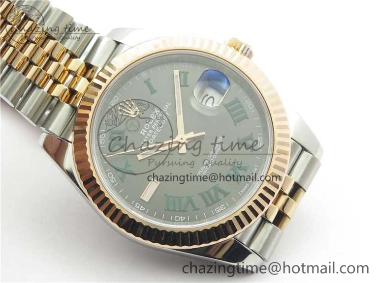 DateJust 41 SS RG 126333 Fluted Bezel DJF Best Edition 904L Steel Gray Dial Green Roman Markers on Jubilee Bracelet A Stylish 10556