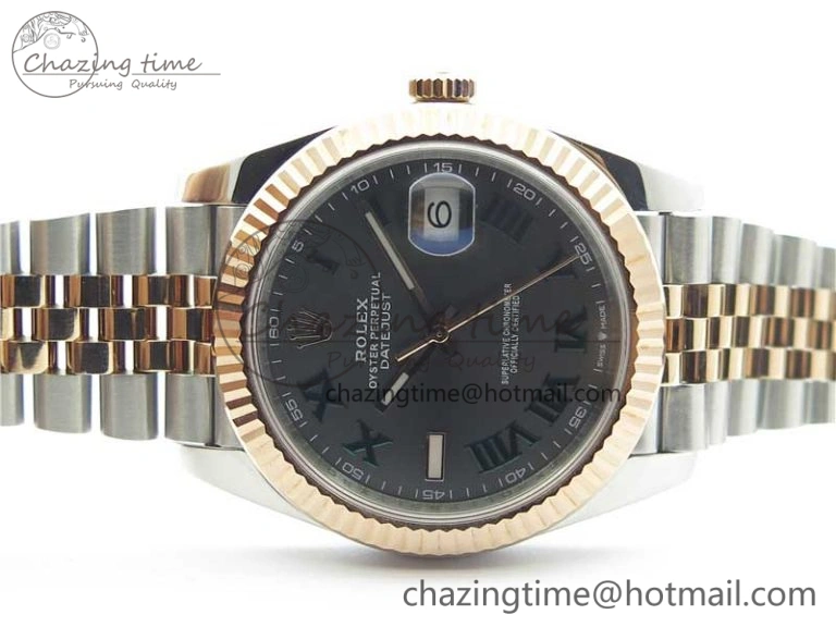 DateJust 41 SS RG 126333 Fluted Bezel DJF Best Edition 904L Steel Gray Dial Green Roman Markers on Jubilee Bracelet A Stylish 10556