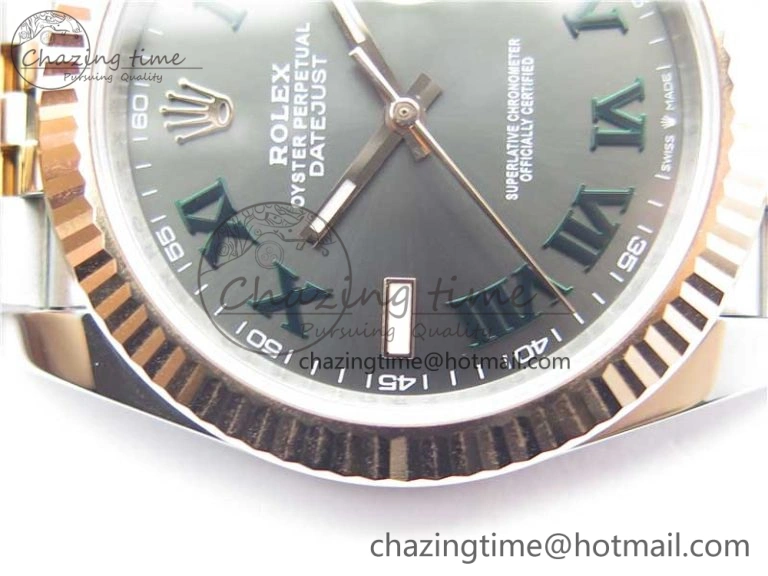 DateJust 41 SS RG 126333 Fluted Bezel DJF Best Edition 904L Steel Gray Dial Green Roman Markers on Jubilee Bracelet A Stylish 10556
