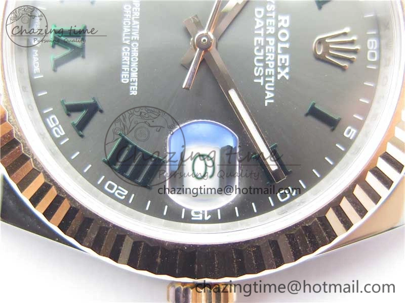 DateJust 41 SS RG 126333 Fluted Bezel DJF Best Edition 904L Steel Gray Dial Green Roman Markers on Jubilee Bracelet A Stylish 10556