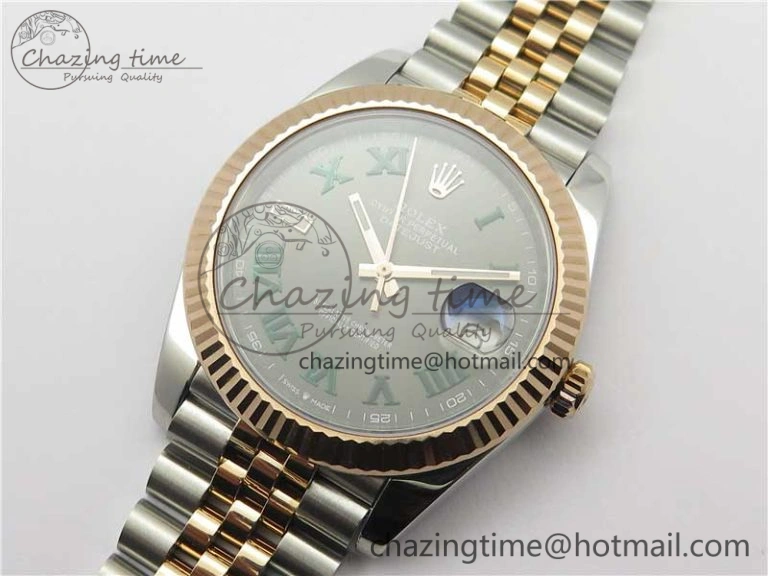 DateJust 41 SS RG 126333 Fluted Bezel DJF Best Edition 904L Steel Gray Dial Green Roman Markers on Jubilee Bracelet A Stylish 10556