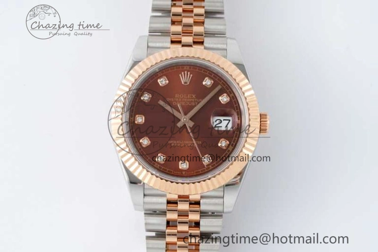 Affordable DateJust 41 SS RG JDF 1:1 Best Edition 904L Steel Brown Diamonds Dial on SS RG Jubilee Bracelet VR3235 V 2114