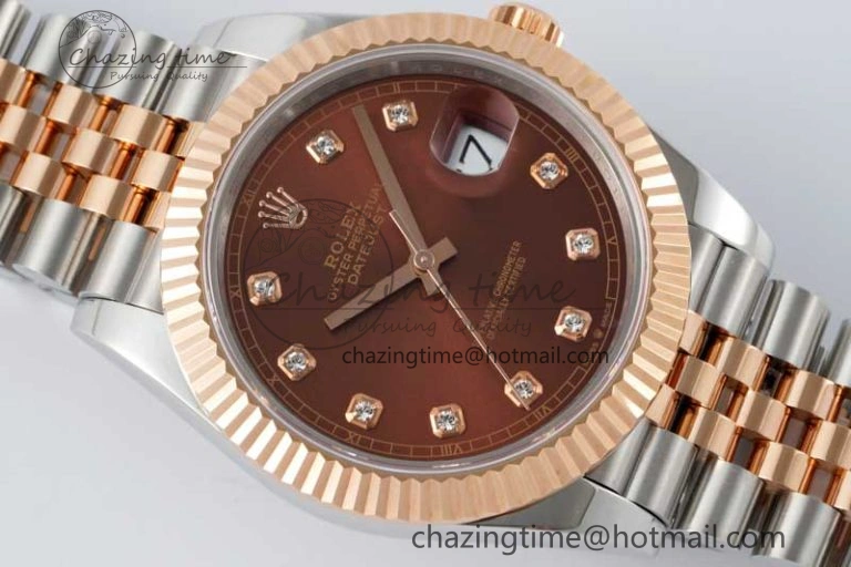 Affordable DateJust 41 SS RG JDF 1:1 Best Edition 904L Steel Brown Diamonds Dial on SS RG Jubilee Bracelet VR3235 V 2114