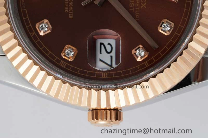 Affordable DateJust 41 SS RG JDF 1:1 Best Edition 904L Steel Brown Diamonds Dial on SS RG Jubilee Bracelet VR3235 V 2114