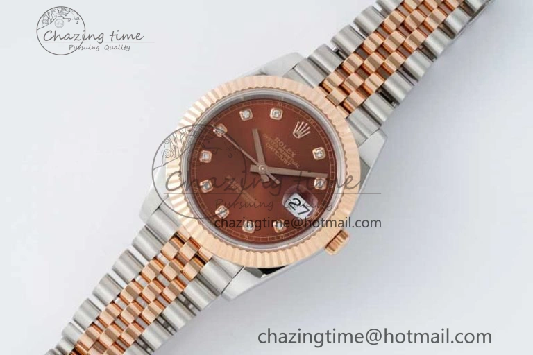Affordable DateJust 41 SS RG JDF 1:1 Best Edition 904L Steel Brown Diamonds Dial on SS RG Jubilee Bracelet VR3235 V 2114