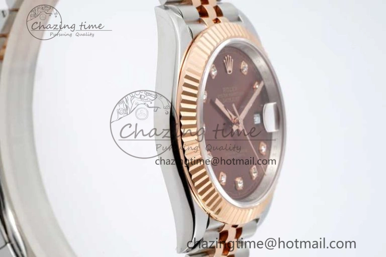 Affordable DateJust 41 SS RG JDF 1:1 Best Edition 904L Steel Brown Diamonds Dial on SS RG Jubilee Bracelet VR3235 V 2114