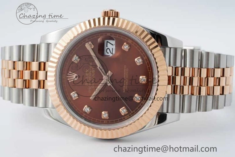 Affordable DateJust 41 SS RG JDF 1:1 Best Edition 904L Steel Brown Diamonds Dial on SS RG Jubilee Bracelet VR3235 V 2114
