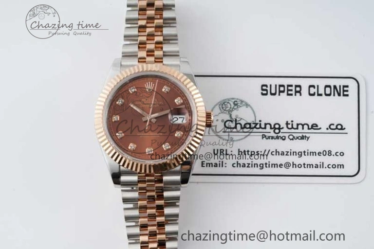 Affordable DateJust 41 SS RG JDF 1:1 Best Edition 904L Steel Brown Diamonds Dial on SS RG Jubilee Bracelet VR3235 V 2114