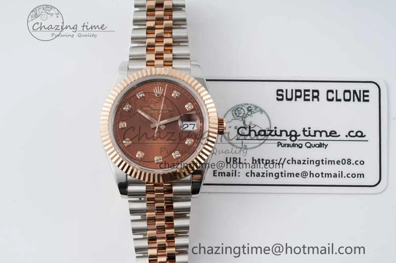 Affordable DateJust 41 SS RG JDF 1:1 Best Edition 904L Steel Brown Diamonds Dial on SS RG Jubilee Bracelet VR3235 V 2114