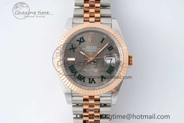 DateJust 41 SS RG JDF 1:1 Best Edition 904L Steel Gray Dial Green Roman on SS RG Jubilee Bracelet VR3235 V Unique 2110