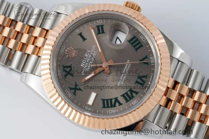 DateJust 41 SS RG JDF 1:1 Best Edition 904L Steel Gray Dial Green Roman on SS RG Jubilee Bracelet VR3235 V Unique 2110