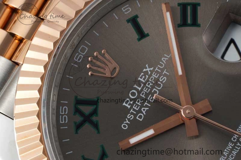 DateJust 41 SS RG JDF 1:1 Best Edition 904L Steel Gray Dial Green Roman on SS RG Jubilee Bracelet VR3235 V Unique 2110
