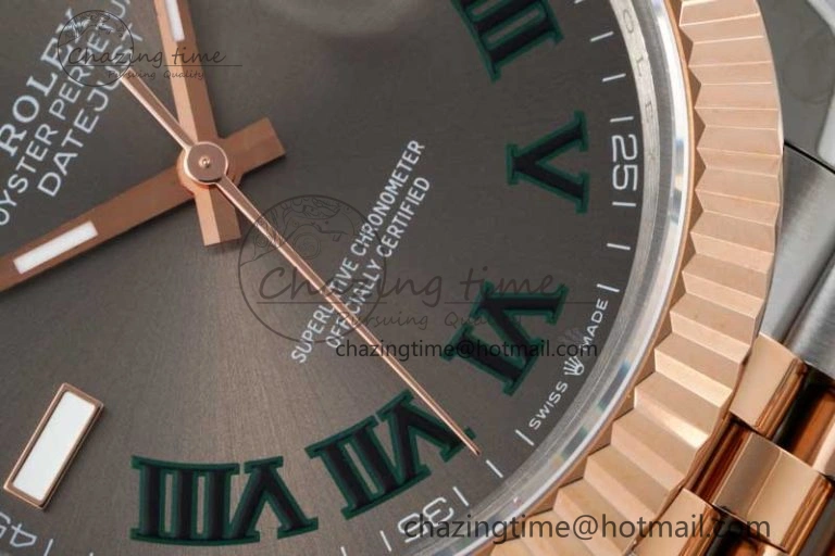 DateJust 41 SS RG JDF 1:1 Best Edition 904L Steel Gray Dial Green Roman on SS RG Jubilee Bracelet VR3235 V Unique 2110