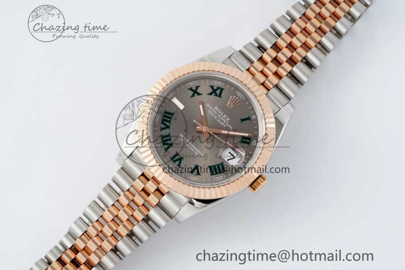 DateJust 41 SS RG JDF 1:1 Best Edition 904L Steel Gray Dial Green Roman on SS RG Jubilee Bracelet VR3235 V Unique 2110