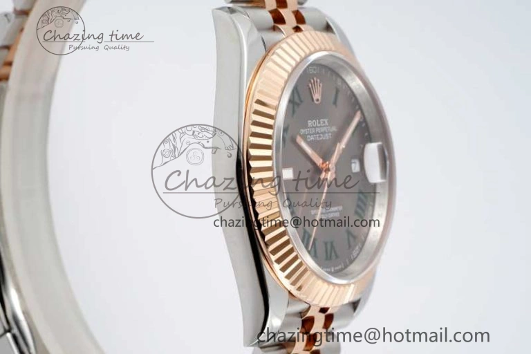 DateJust 41 SS RG JDF 1:1 Best Edition 904L Steel Gray Dial Green Roman on SS RG Jubilee Bracelet VR3235 V Unique 2110