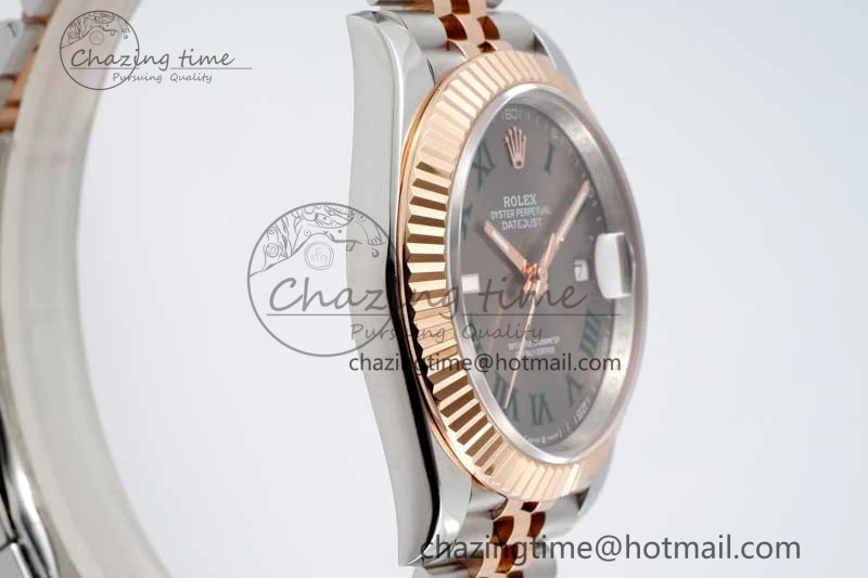 DateJust 41 SS RG JDF 1:1 Best Edition 904L Steel Gray Dial Green Roman on SS RG Jubilee Bracelet VR3235 V Unique 2110