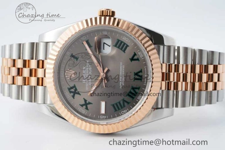 DateJust 41 SS RG JDF 1:1 Best Edition 904L Steel Gray Dial Green Roman on SS RG Jubilee Bracelet VR3235 V Unique 2110