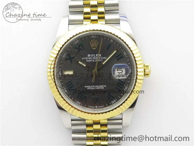 Breathable DateJust 41 SS YG 126333 Fluted Bezel DJF Best Edition 904L Steel Gray Dial Green Roman Markers on Jubilee Bracelet A 3194