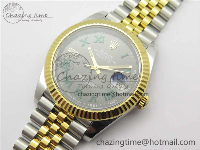 Breathable DateJust 41 SS YG 126333 Fluted Bezel DJF Best Edition 904L Steel Gray Dial Green Roman Markers on Jubilee Bracelet A 3194