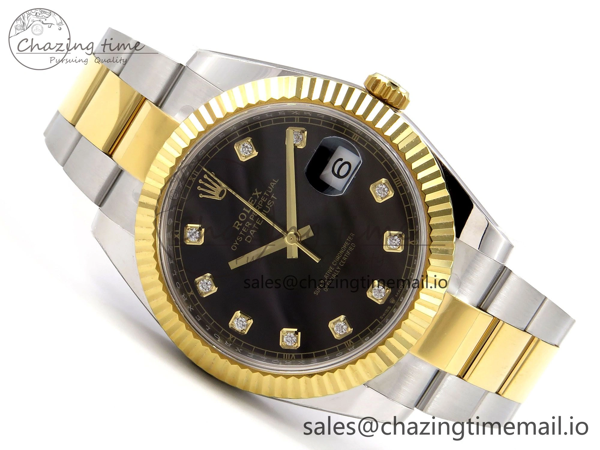 TimelessDesign DateJust 41 SS YG ARF 1:1 Best Edition 904L Steel Black Diamonds Dial on Oyster Bracelet SH 1255