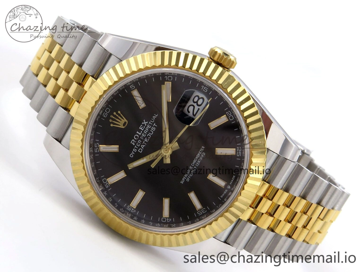 TopPick DateJust 41 SS YG ARF 1:1 Best Edition 904L Steel Black Stick Dial on Jubilee Bracelet SH 1249