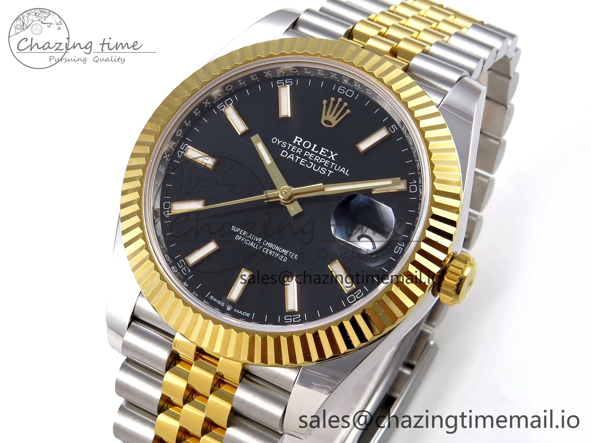 TopPick DateJust 41 SS YG ARF 1:1 Best Edition 904L Steel Black Stick Dial on Jubilee Bracelet SH 1249