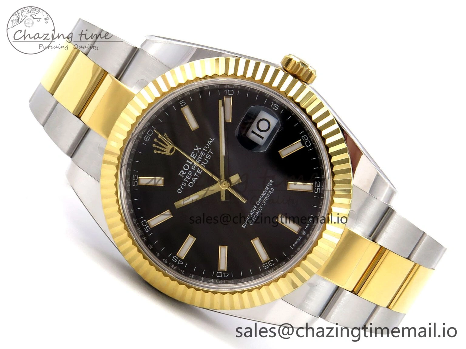 DateJust 41 SS YG ARF 1:1 Best Edition 904L Steel Black Stick Dial on Oyster Bracelet SH Contemporary 1259