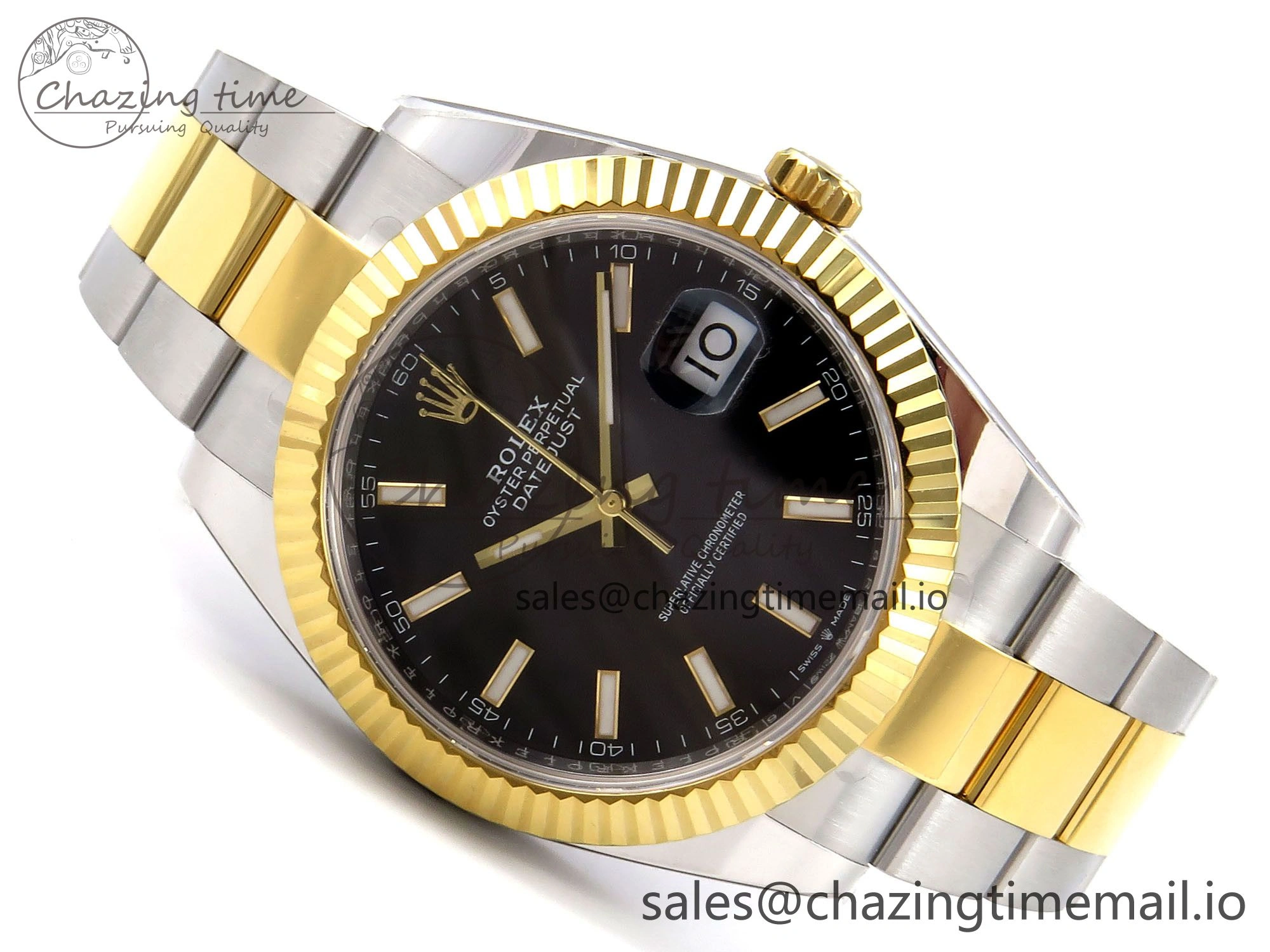 DateJust 41 SS YG ARF 1:1 Best Edition 904L Steel Black Stick Dial on Oyster Bracelet SH Contemporary 1259
