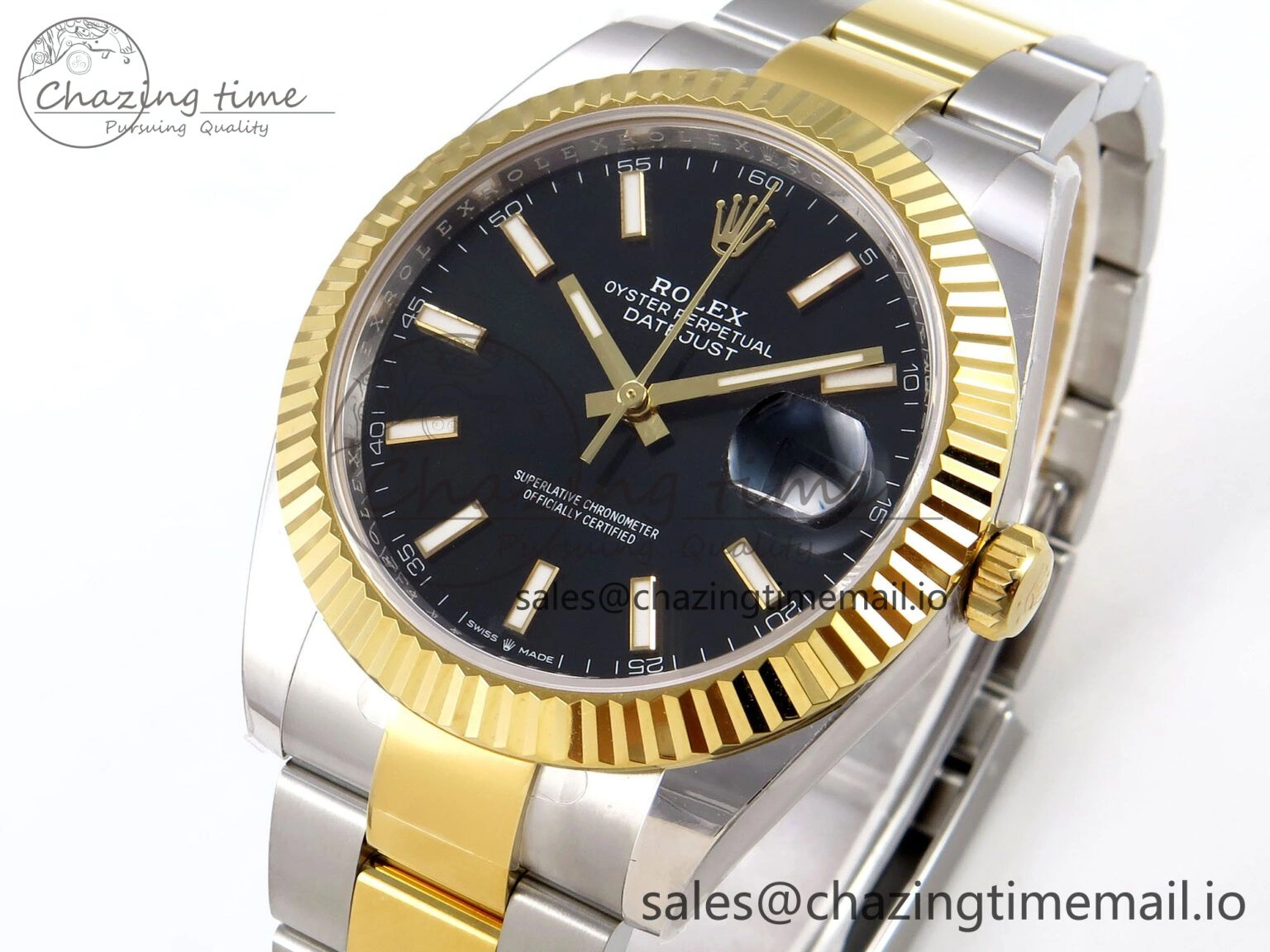 DateJust 41 SS YG ARF 1:1 Best Edition 904L Steel Black Stick Dial on Oyster Bracelet SH Contemporary 1259