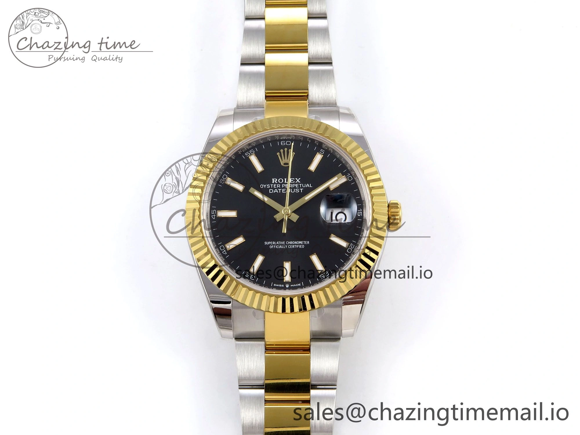 DateJust 41 SS YG ARF 1:1 Best Edition 904L Steel Black Stick Dial on Oyster Bracelet SH Contemporary 1259
