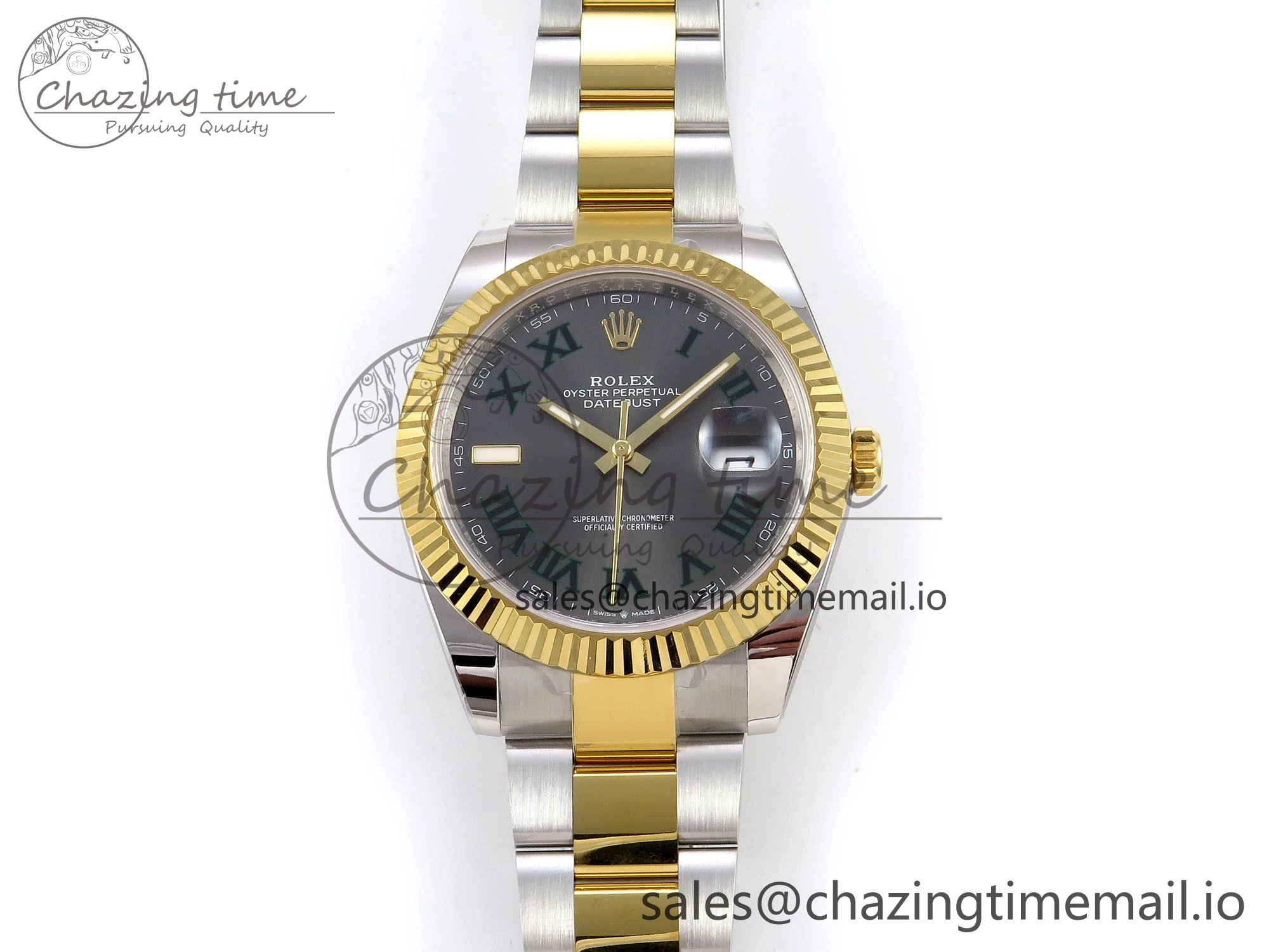 DateJust 41 SS YG ARF 1:1 Best Edition 904L Steel Gray Green Roman Dial on Oyster Bracelet SH Reliable 1254