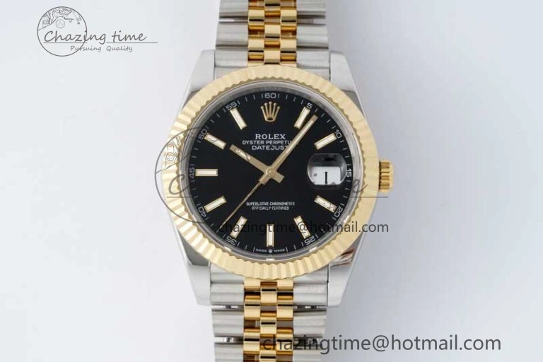 Breathable DateJust 41 SS YG JDF 1:1 Best Edition 904L Steel Black Stick Dial on SS YG Jubilee Bracelet VR3235 V 2113