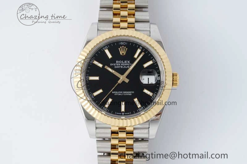 Breathable DateJust 41 SS YG JDF 1:1 Best Edition 904L Steel Black Stick Dial on SS YG Jubilee Bracelet VR3235 V 2113