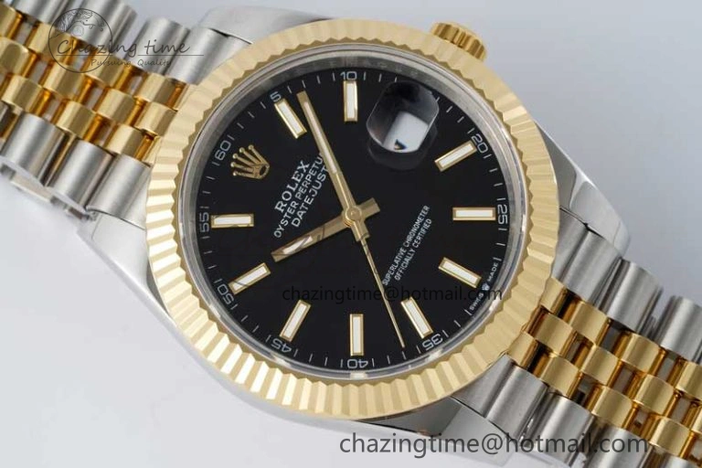 Breathable DateJust 41 SS YG JDF 1:1 Best Edition 904L Steel Black Stick Dial on SS YG Jubilee Bracelet VR3235 V 2113