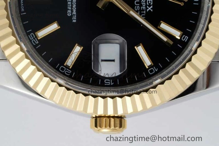 Breathable DateJust 41 SS YG JDF 1:1 Best Edition 904L Steel Black Stick Dial on SS YG Jubilee Bracelet VR3235 V 2113
