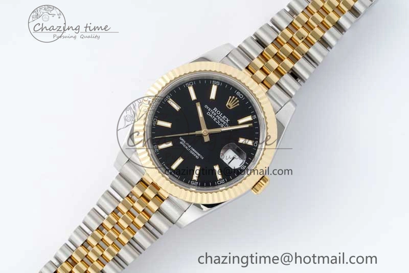 Breathable DateJust 41 SS YG JDF 1:1 Best Edition 904L Steel Black Stick Dial on SS YG Jubilee Bracelet VR3235 V 2113